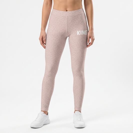 Woman wearing Lioness Rose Camo leggings by KING APEX.
