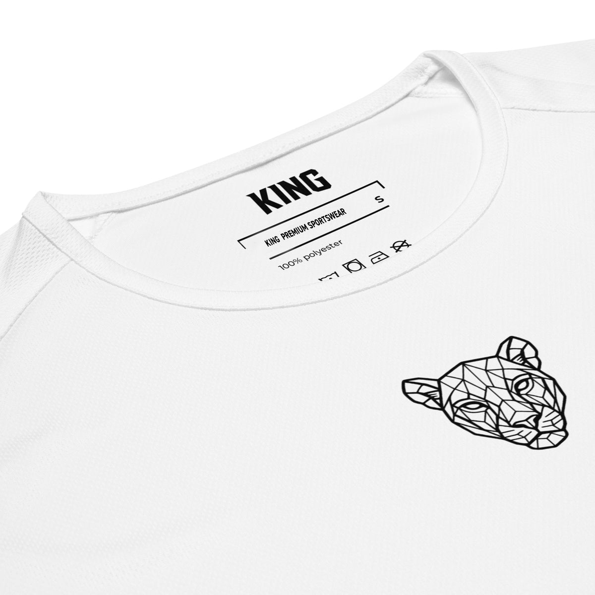 KING APEX white sports jersey inner neck label detail with branding