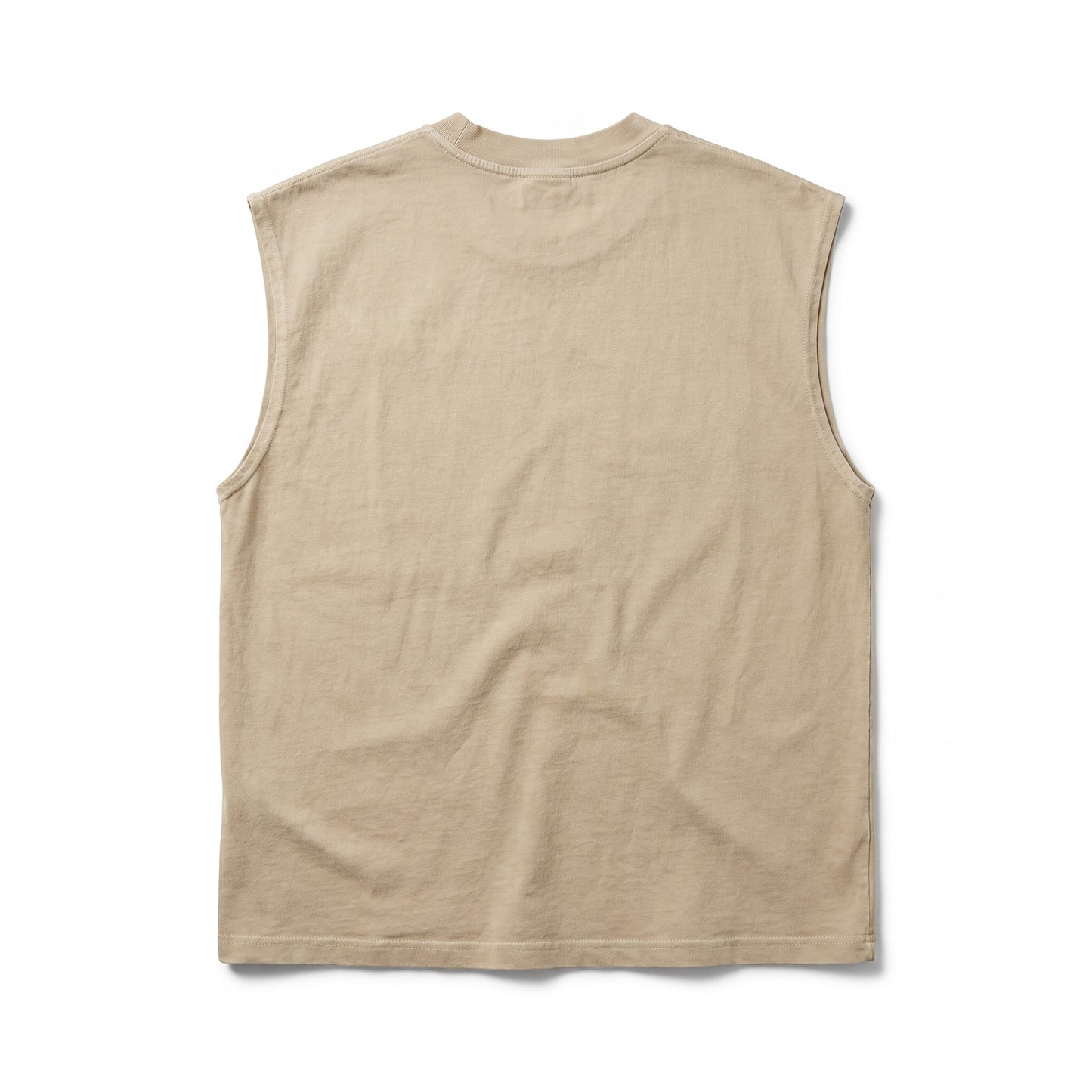 Back flat view of the KING APEX Men's Heavy Faded Tank in sand, showing the wide shoulders, relaxed body and straight hem.