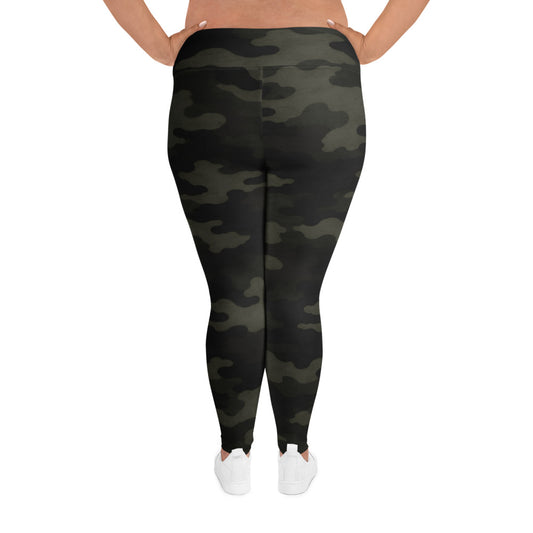 Back view of KING Lioness Plus Size Military Camo leggings showing supportive fit
