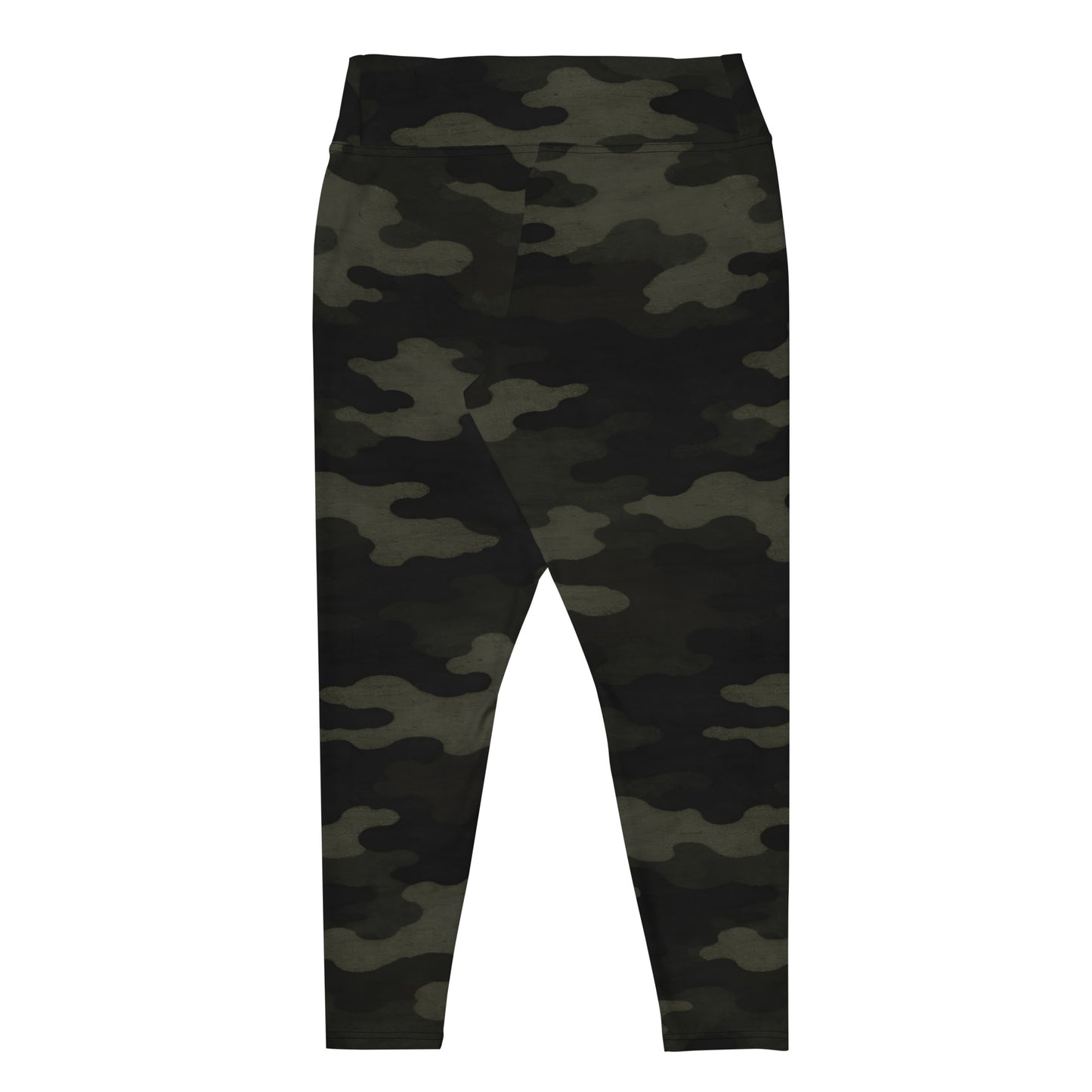 Flat lay of KING Lioness Plus Size Military Camo leggings design back view.