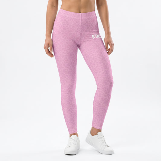 KING Lioness Shadow Pattern Leggings — Soft Rose Edition on female fitness model, side front view