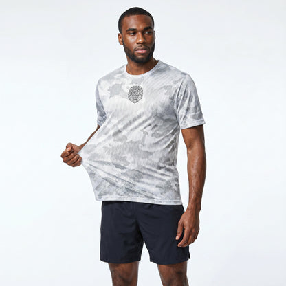 full body view of white camo sports t-shirt breathable fabric KING APEX