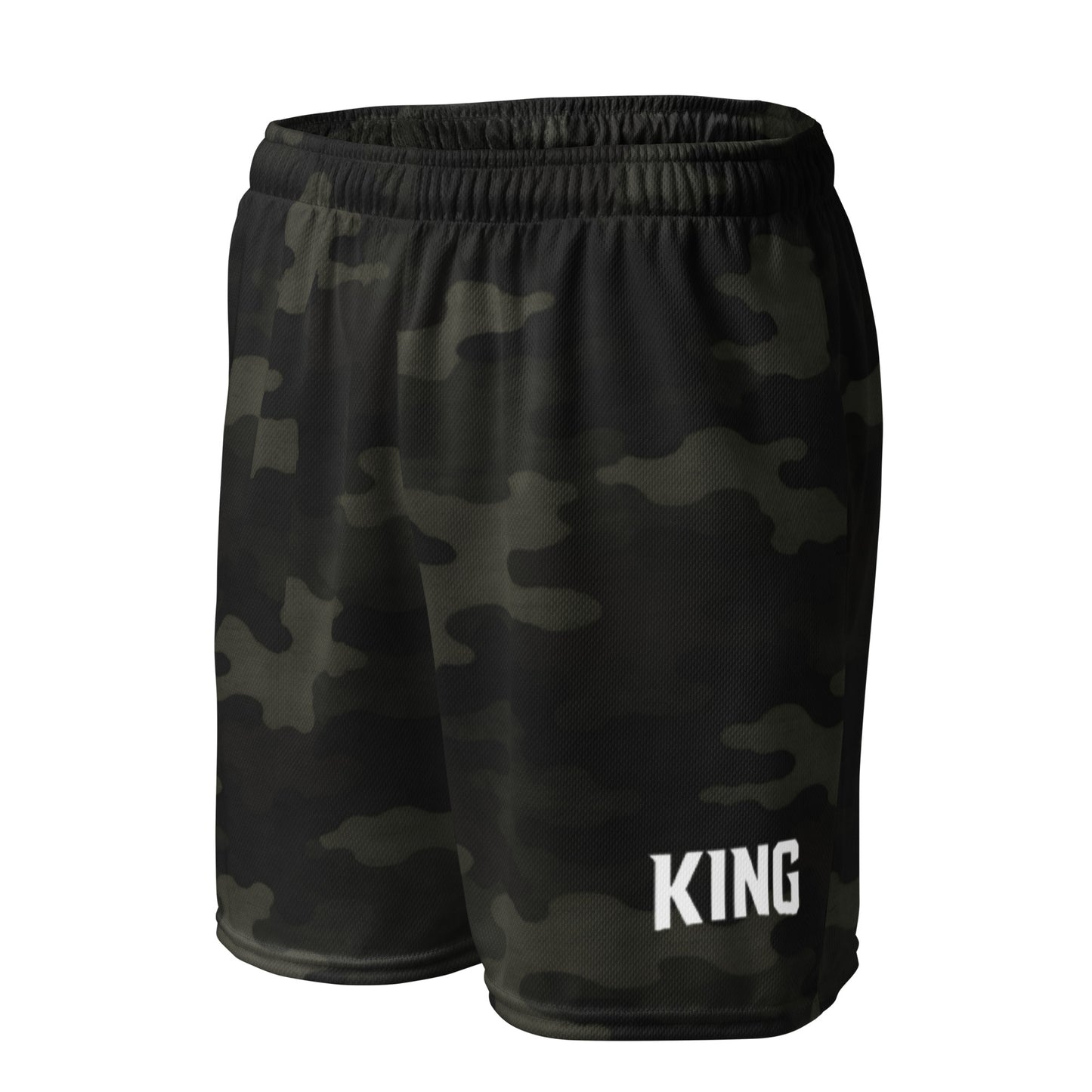 Flat lay back view — KING APEX Jungle Camo Mesh Shorts