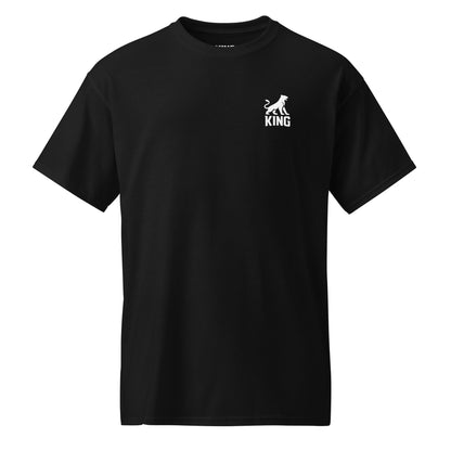 KING APEX black sports tee with minimal lioness logo front view