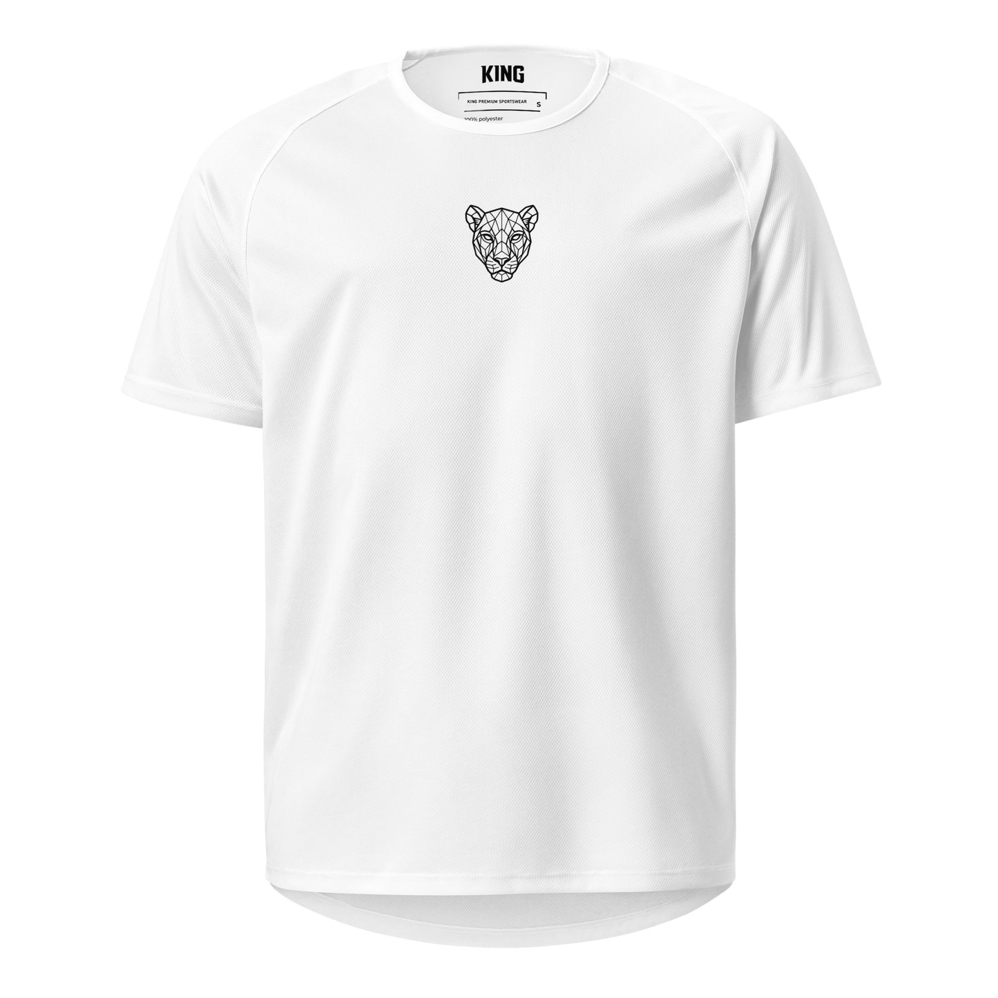 KING APEX white sports jersey with geometric lioness logo on chest front view