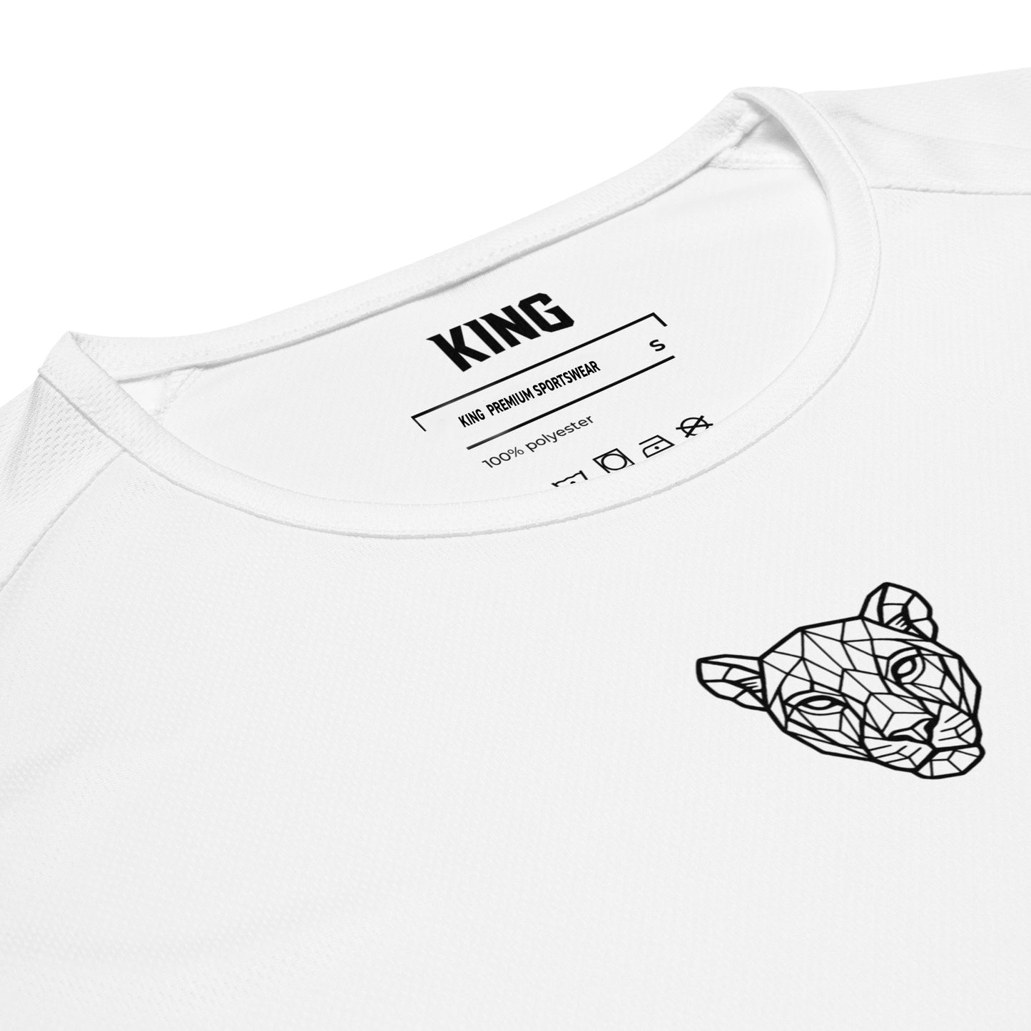 KING APEX white sports jersey inner neck label detail with branding