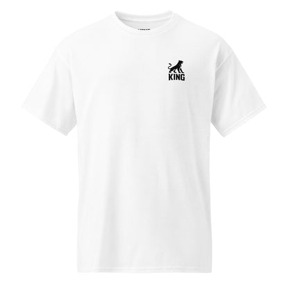 KING APEX white sports tee with minimal lioness logo front view
