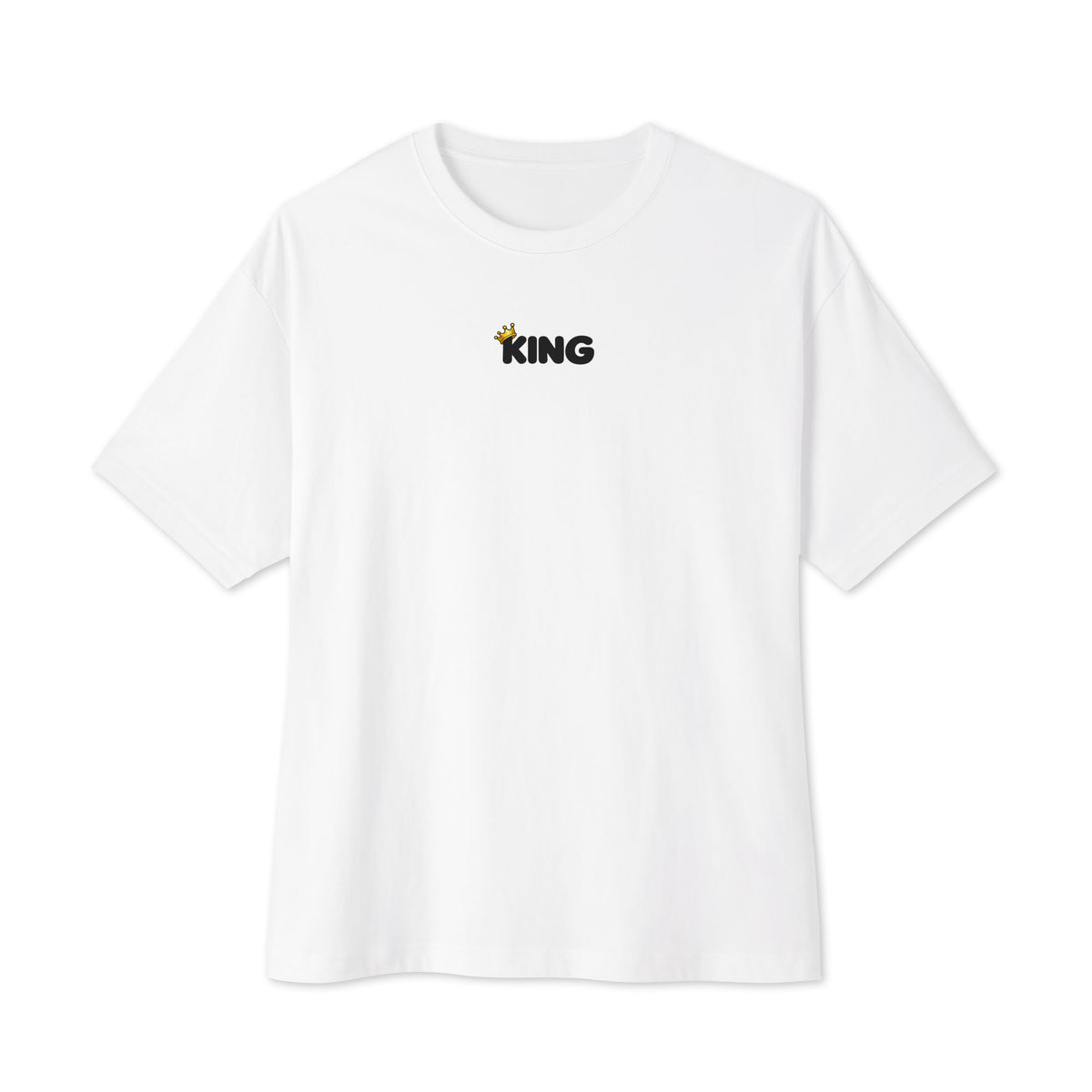 Front of the white KING APEX Look Cute. Lift Heavy. oversized T-shirt, showing the black KING chest print with a gold crown.