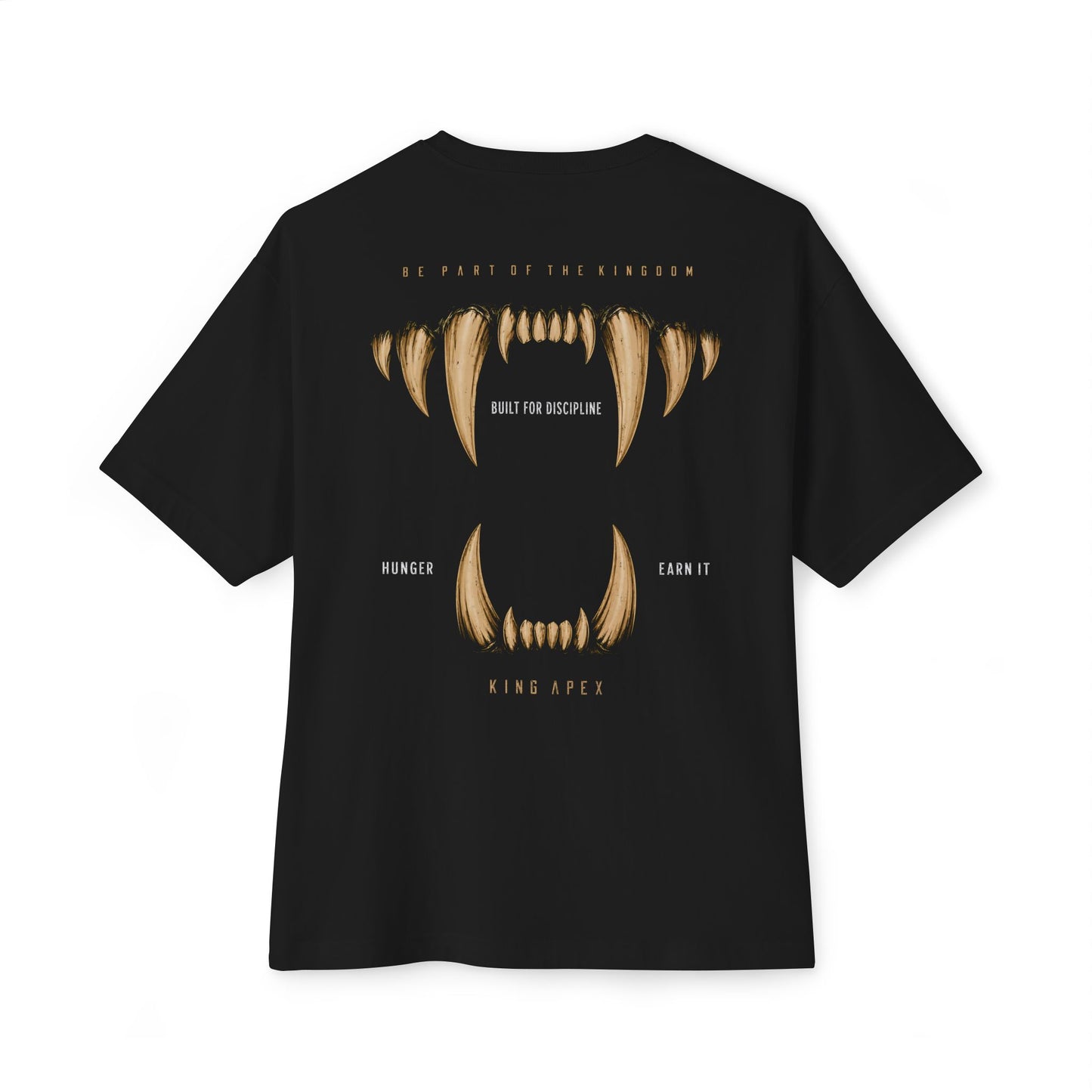 KING APEX oversized black t-shirt back view with fangs Hunger Edition design