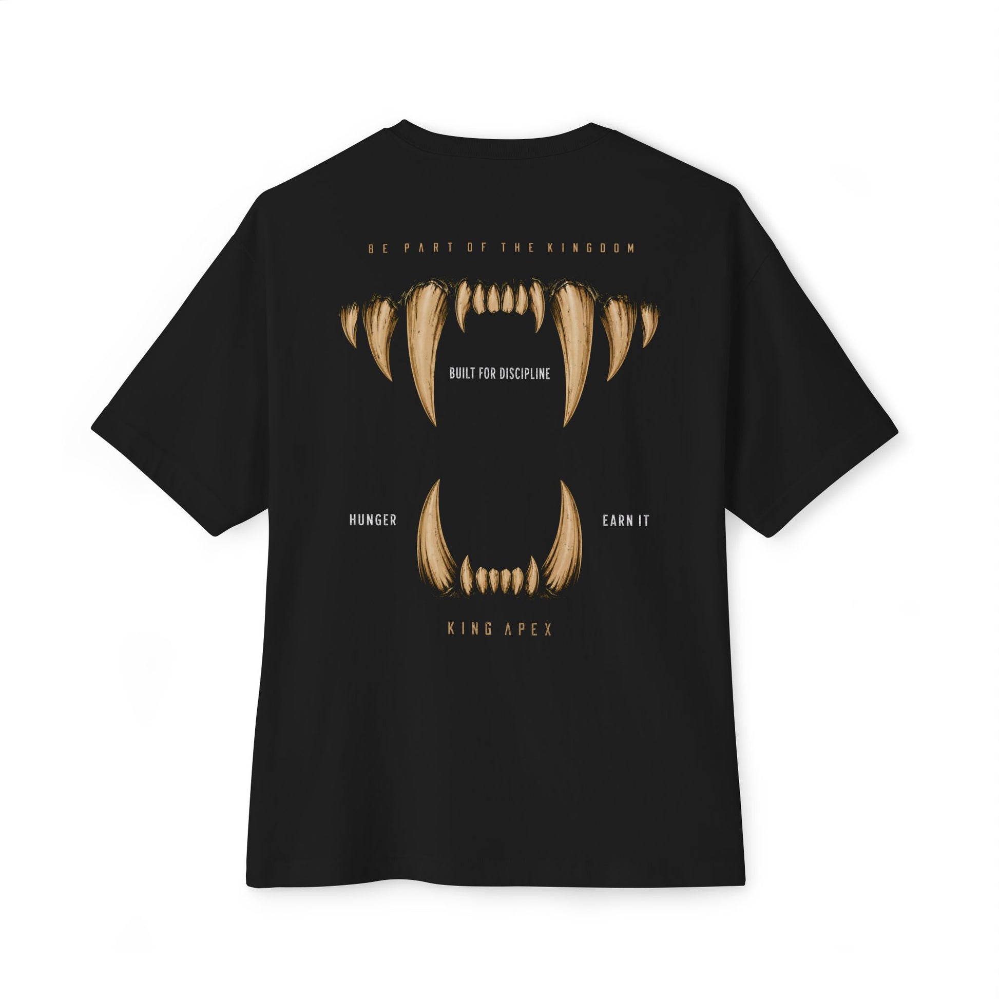 KING APEX oversized black t-shirt back view with fangs Hunger Edition design