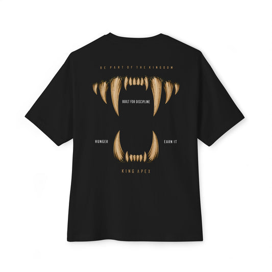 KING APEX oversized black t-shirt back view with fangs Hunger Edition design