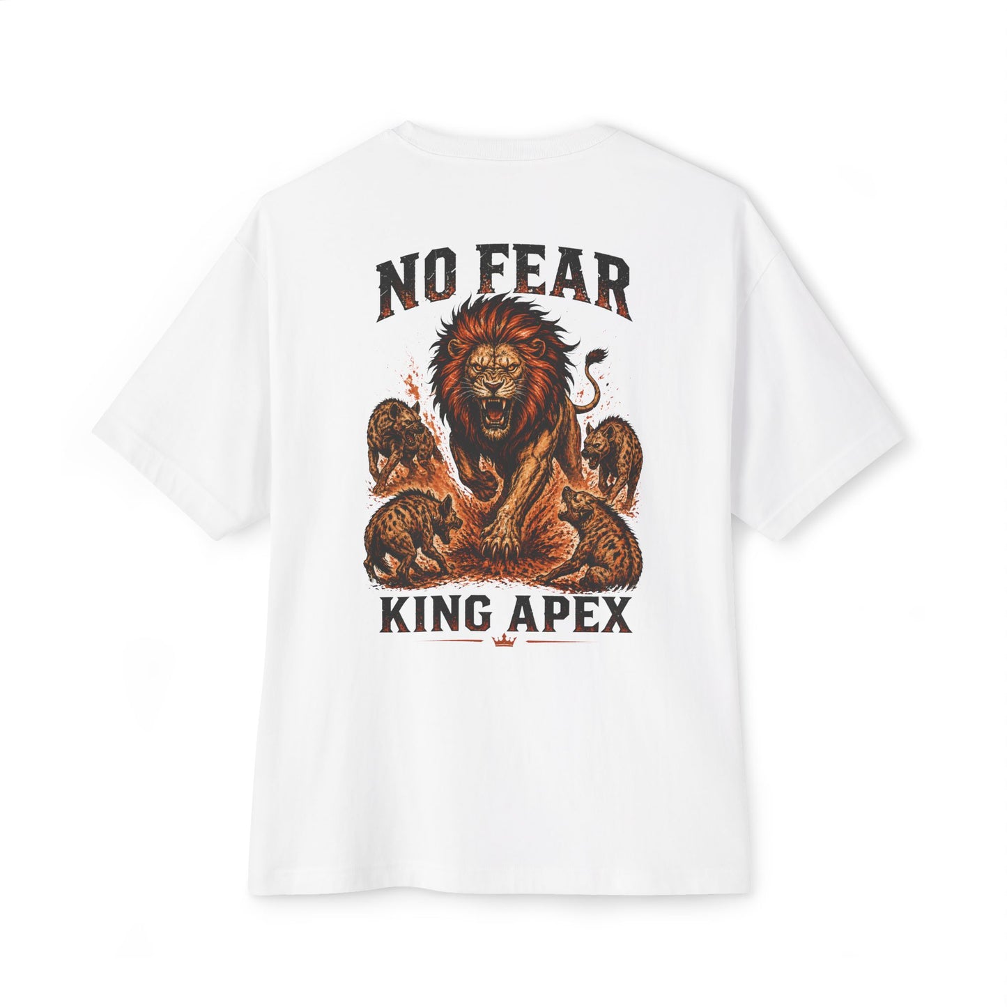 KING APEX oversized black t-shirt back view with No Fear lion graphic