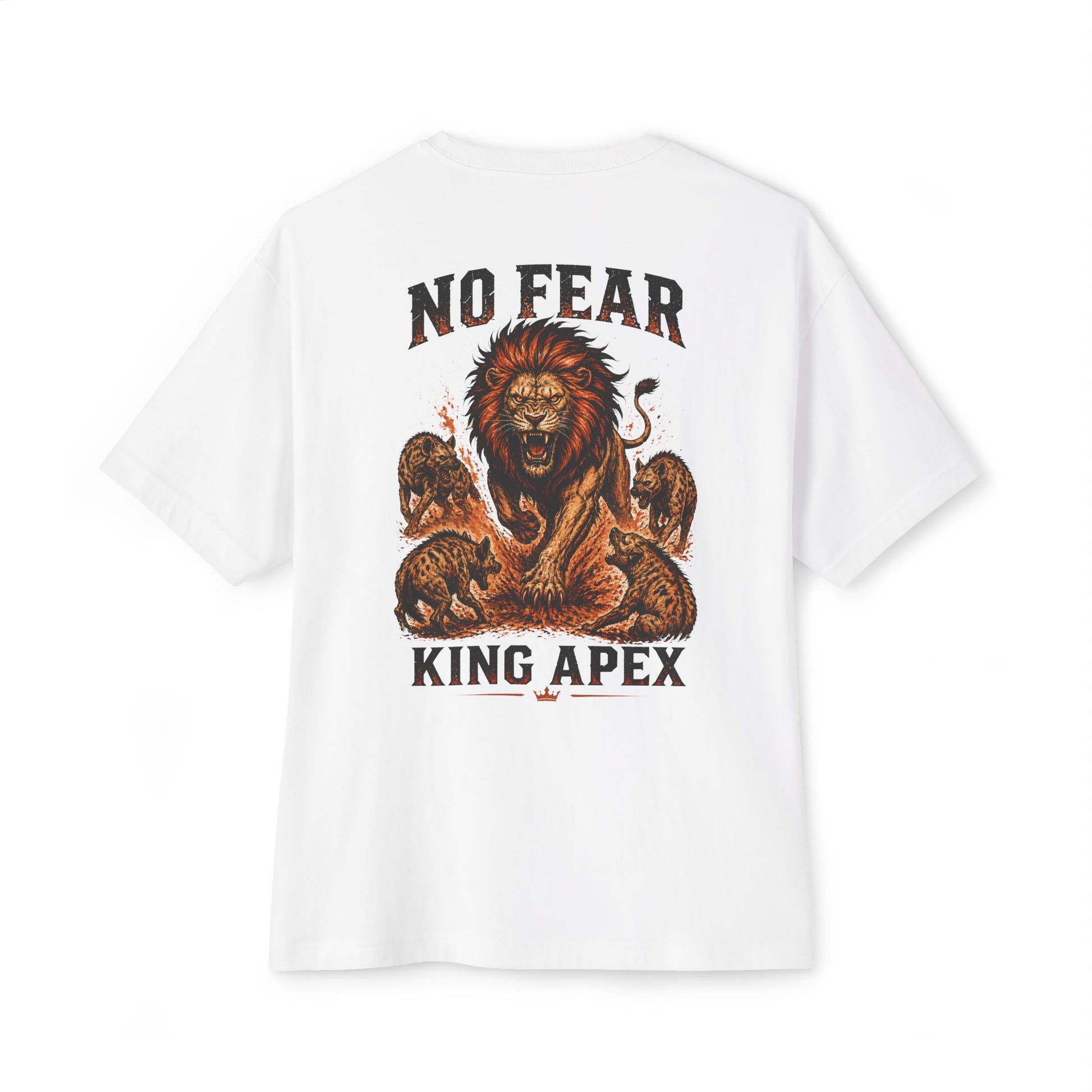 KING APEX oversized black t-shirt back view with No Fear lion graphic