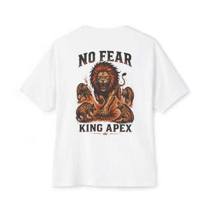 KING APEX oversized black t-shirt back view with No Fear lion graphic