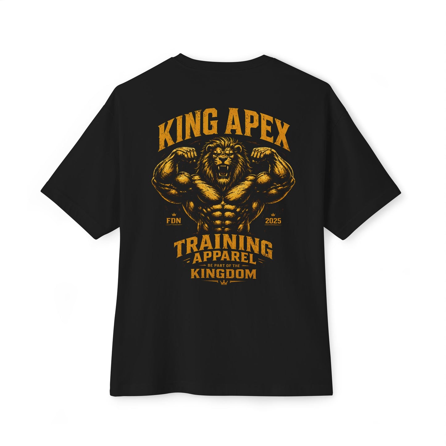 KING APEX oversized black t-shirt back view with Training Apparel lion design