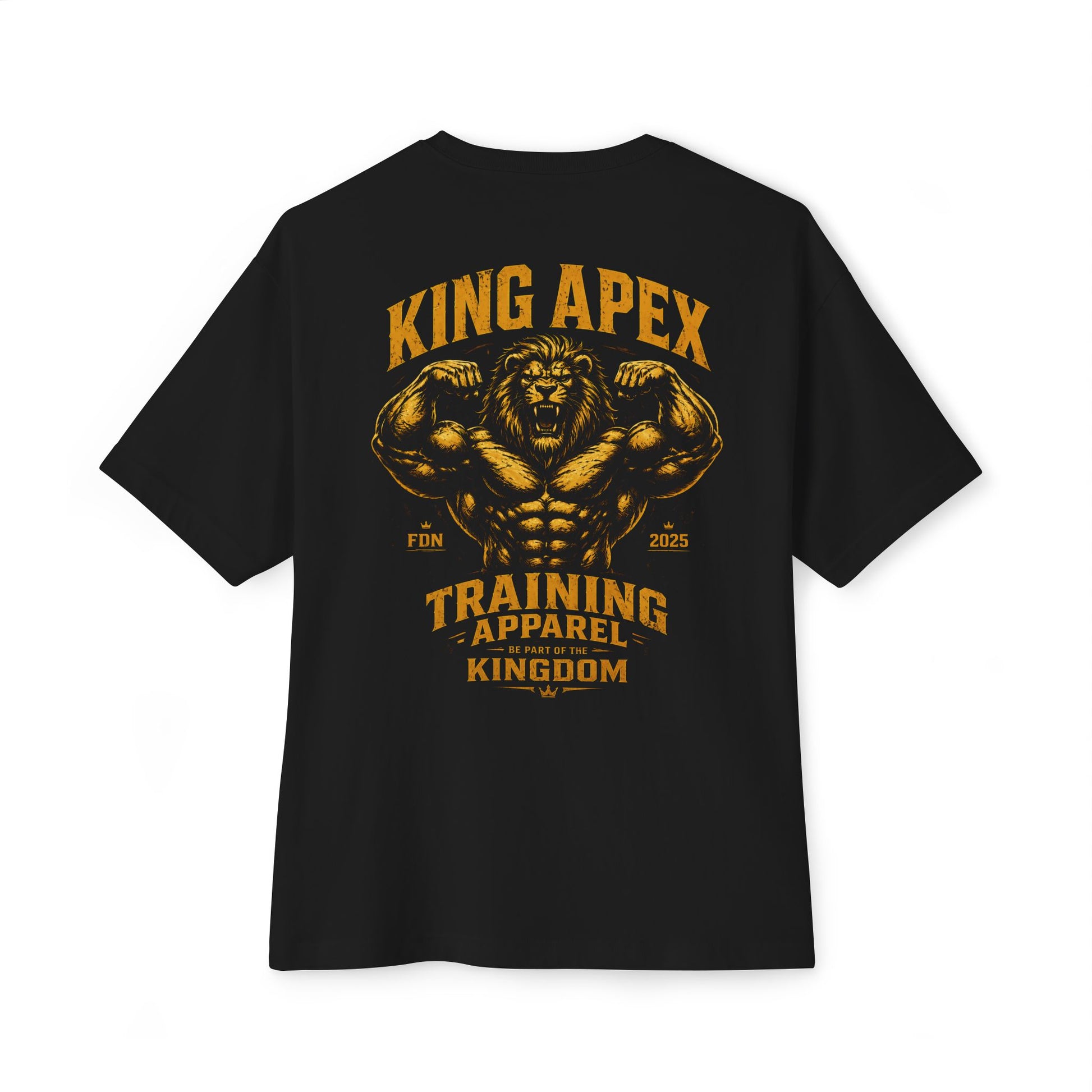 KING APEX oversized black t-shirt back view with Training Apparel lion design