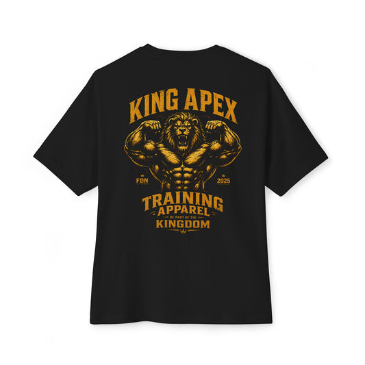 KING APEX oversized black t-shirt back view with Training Apparel lion design