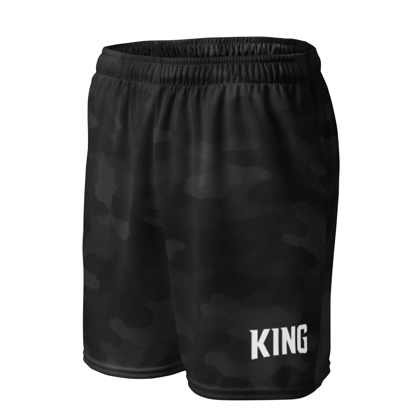 Flat lay front — KING APEX Shadow Camo Mesh Shorts