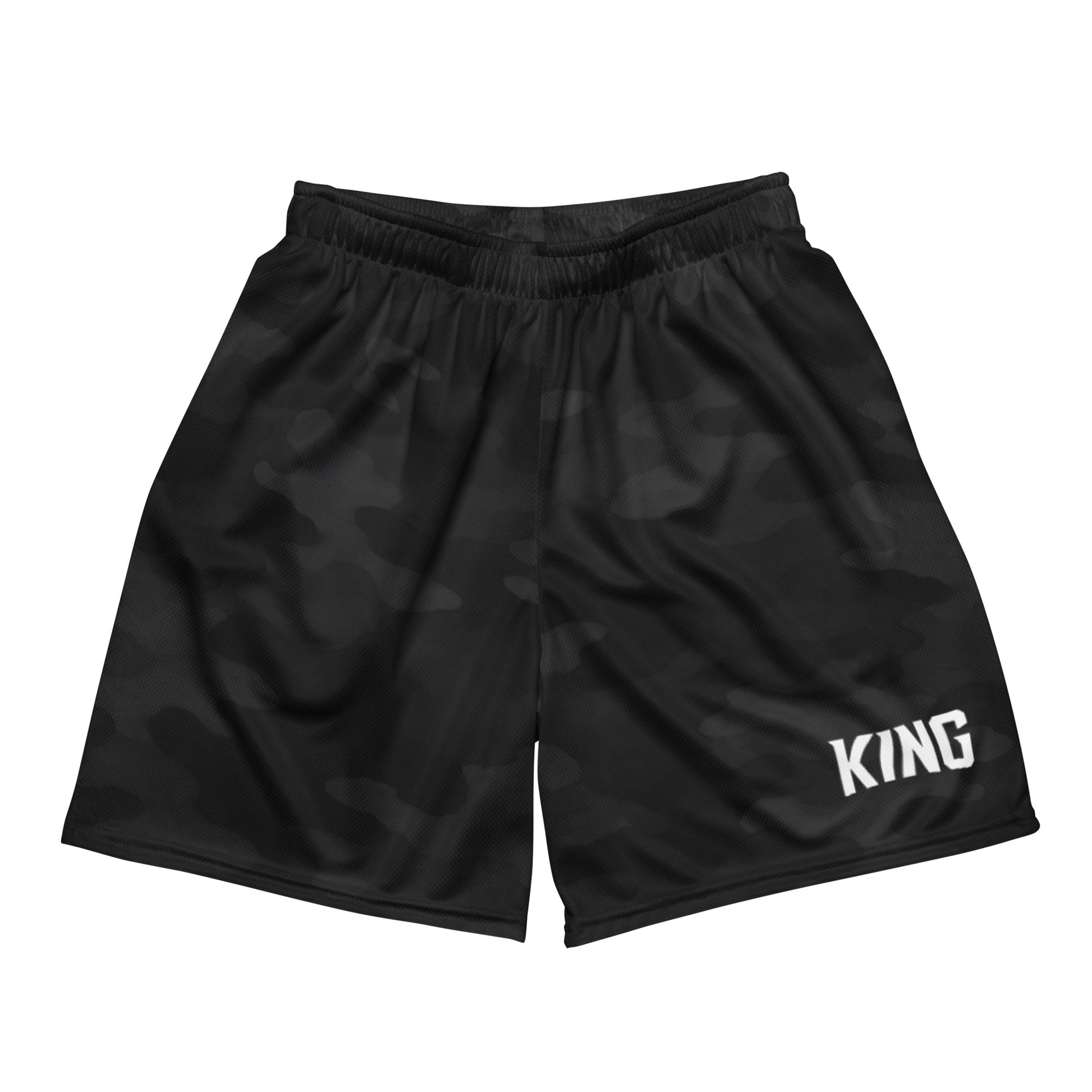 Flat lay front — KING APEX Shadow Camo Mesh Shorts