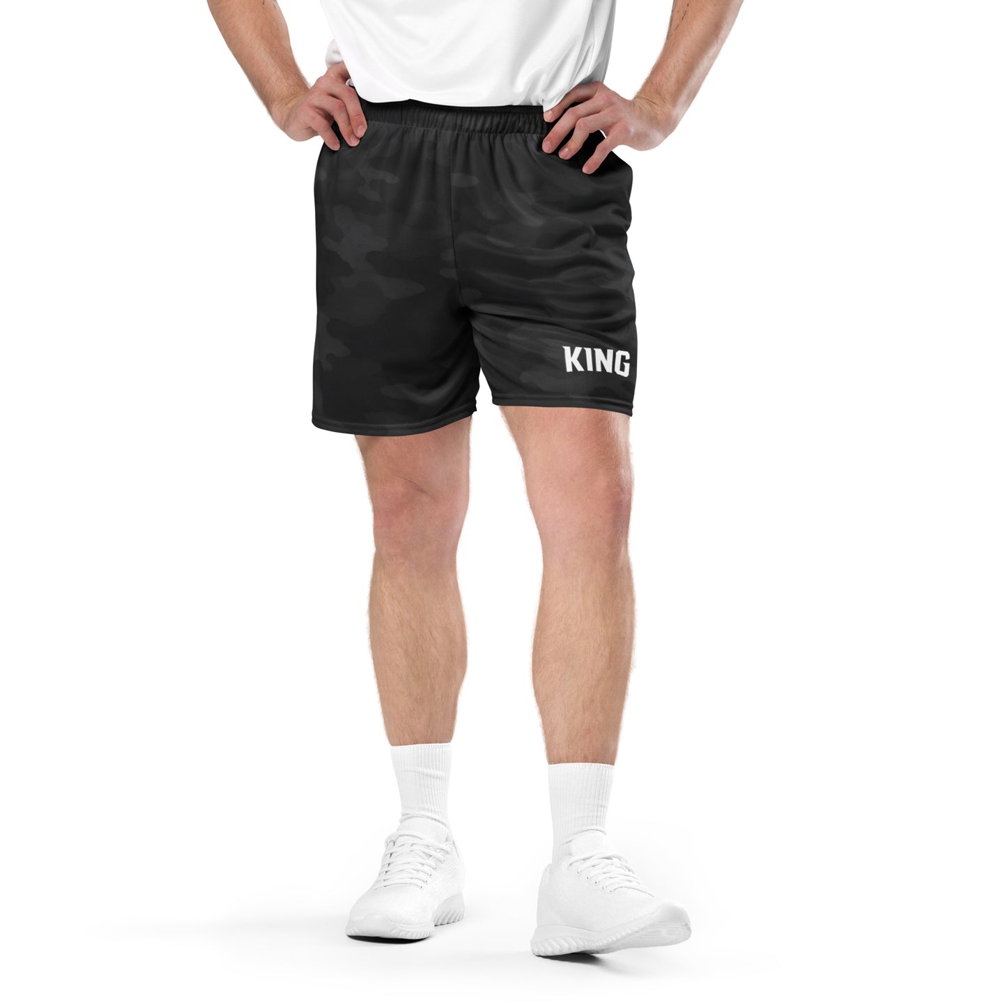 Front on-model view — KING APEX Shadow Camo Mesh Shorts