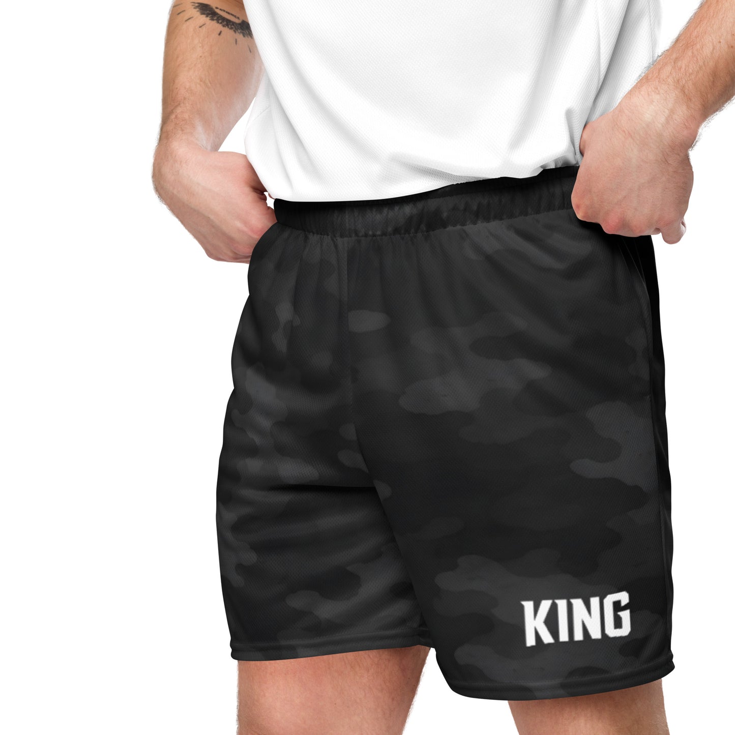 Side model view — KING APEX Shadow Camo Mesh Shorts