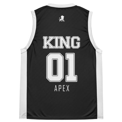 Flat lay back view KING Basketball Jersey Black APEX Edition premium athletic performance jersey