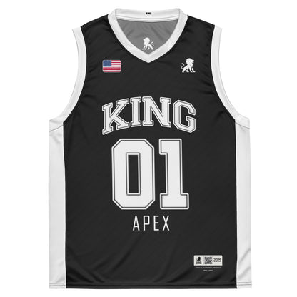Flat lay front view KING Basketball Jersey Black APEX Edition premium athletic performance jersey