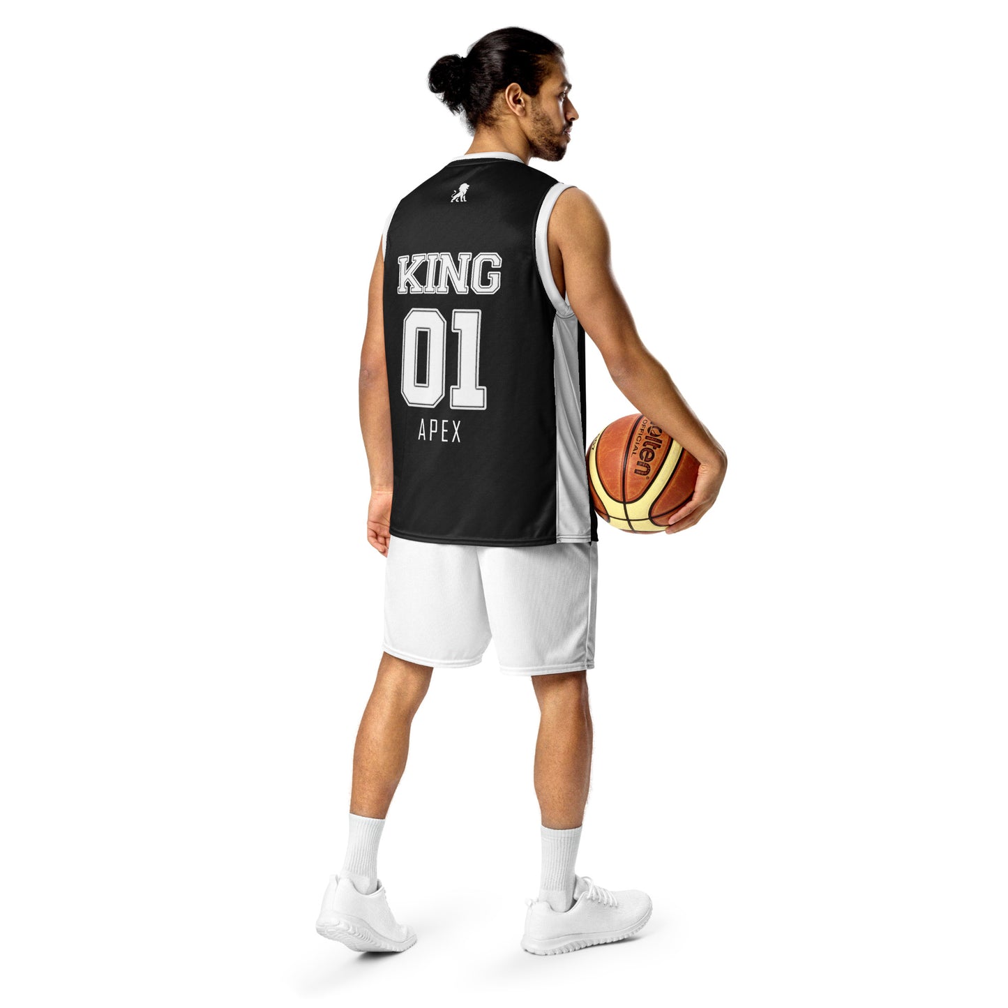Back view of athlete playing basketball wearing KING Basketball Jersey Black APEX Edition performance athletic jersey