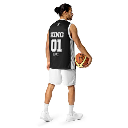 Back view of athlete playing basketball wearing KING Basketball Jersey Black APEX Edition performance athletic jersey