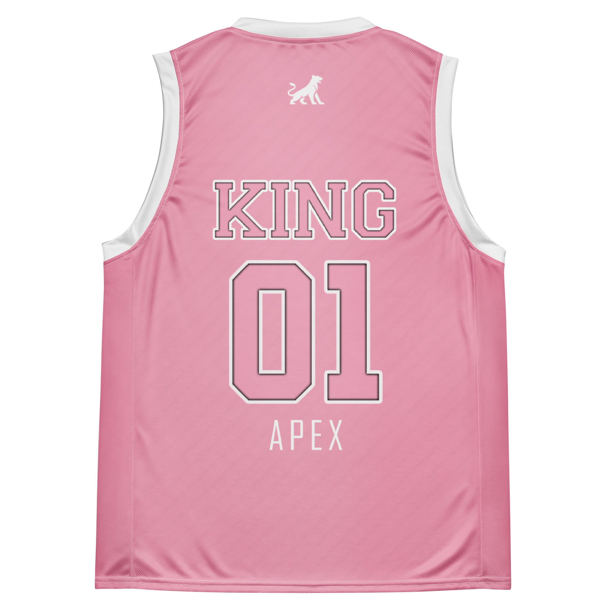 Pink KING basketball jersey Lioness edition back flat lay with KING 01 design and apex detail