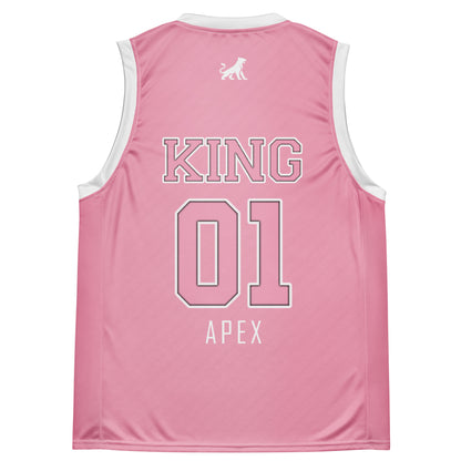 Pink KING basketball jersey Lioness edition back flat lay with KING 01 design and apex detail