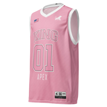 Pink KING basketball jersey Lioness edition front view with number 01 and minimalist logo