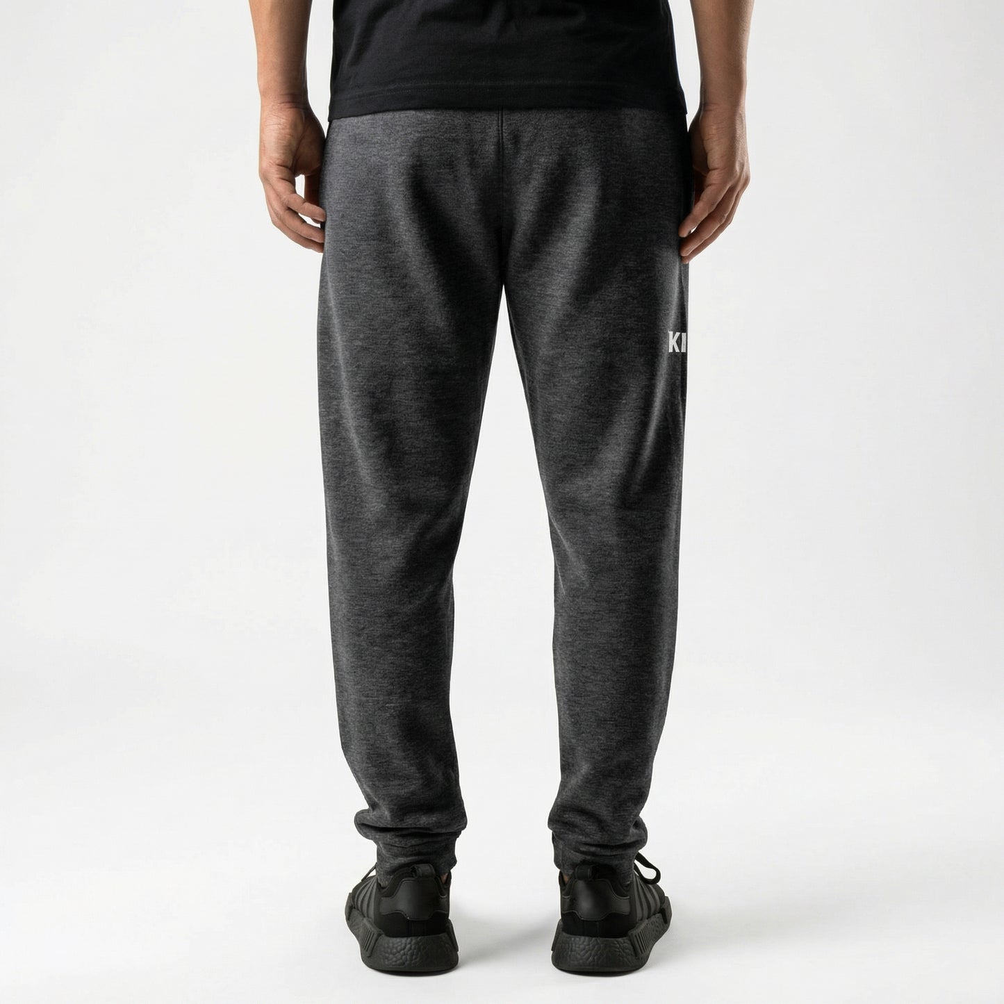 Back view of KING Essential Joggers Dark Heather showing fit and structure