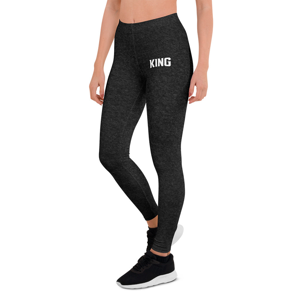 Black heather KING leggings – back angle lifestyle mockup.
