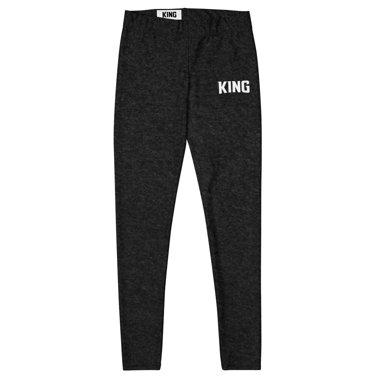 Black heather KING leggings – flat product detail front view.
