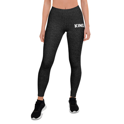 Black heather KING leggings – front view product mockup.