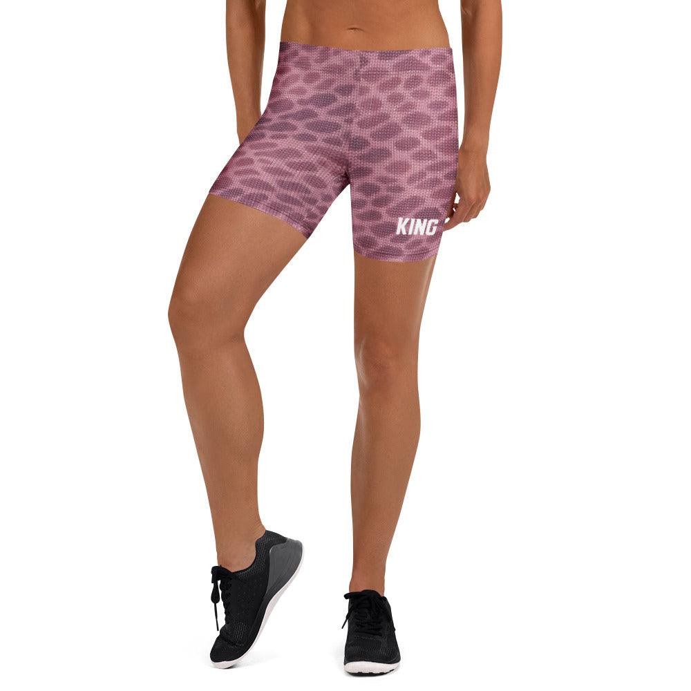 Women's KING Lioness Apex Sculpt Shorts in rose camo with high-waisted fit and performance fabric
