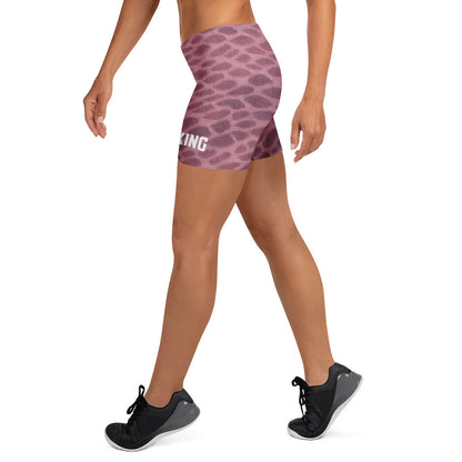 Side view of KING Lioness Apex Sculpt Shorts rose camo showing sculpting fit and stretch