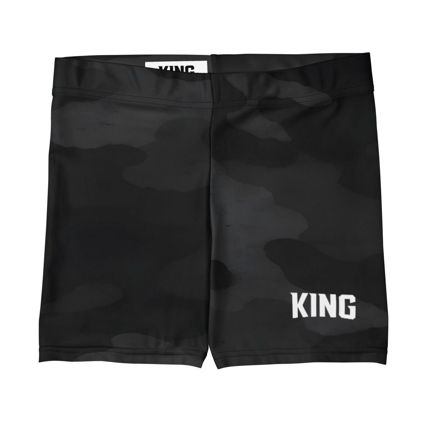 KING Lioness Apex Training Shorts in black shadow camo with subtle texture, front flat view
