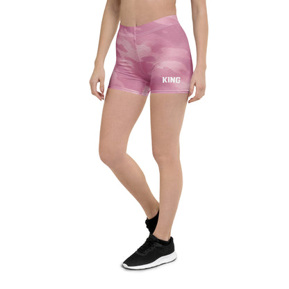 KING Lioness Apex Training Shorts in blush camo featuring a sculpted fit, high-waisted waistband and minimalist KING logo — front view
