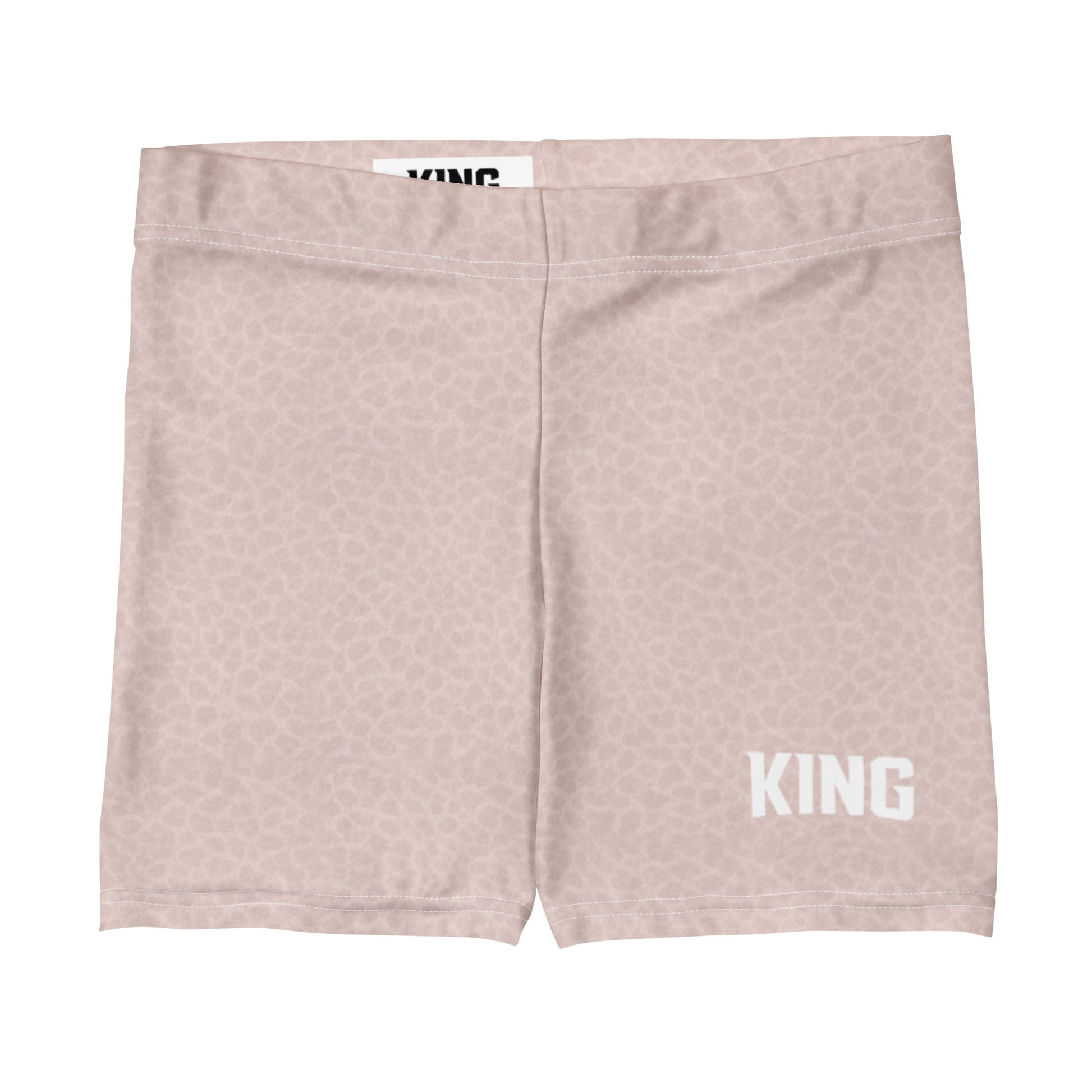 Flat front view of KING Lioness Blush Pattern Training Shorts