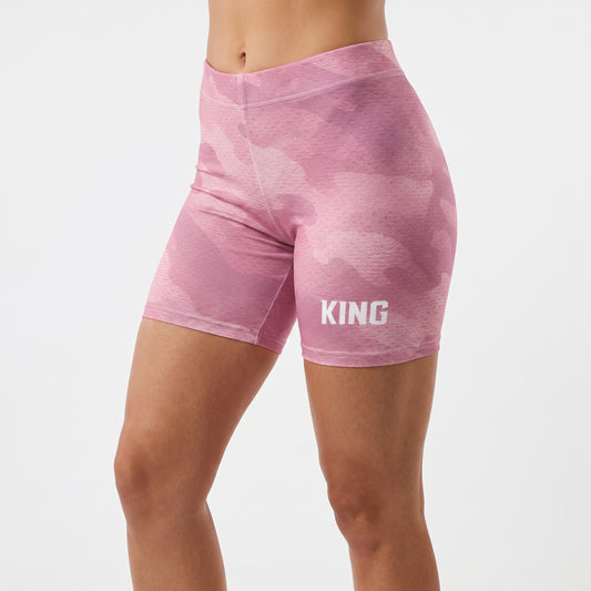 KING Lioness Apex Training Shorts Rose Camo, women's activewear front angle view