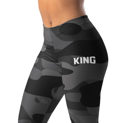 Shadow camo KING Lioness leggings – left side angle mockup.