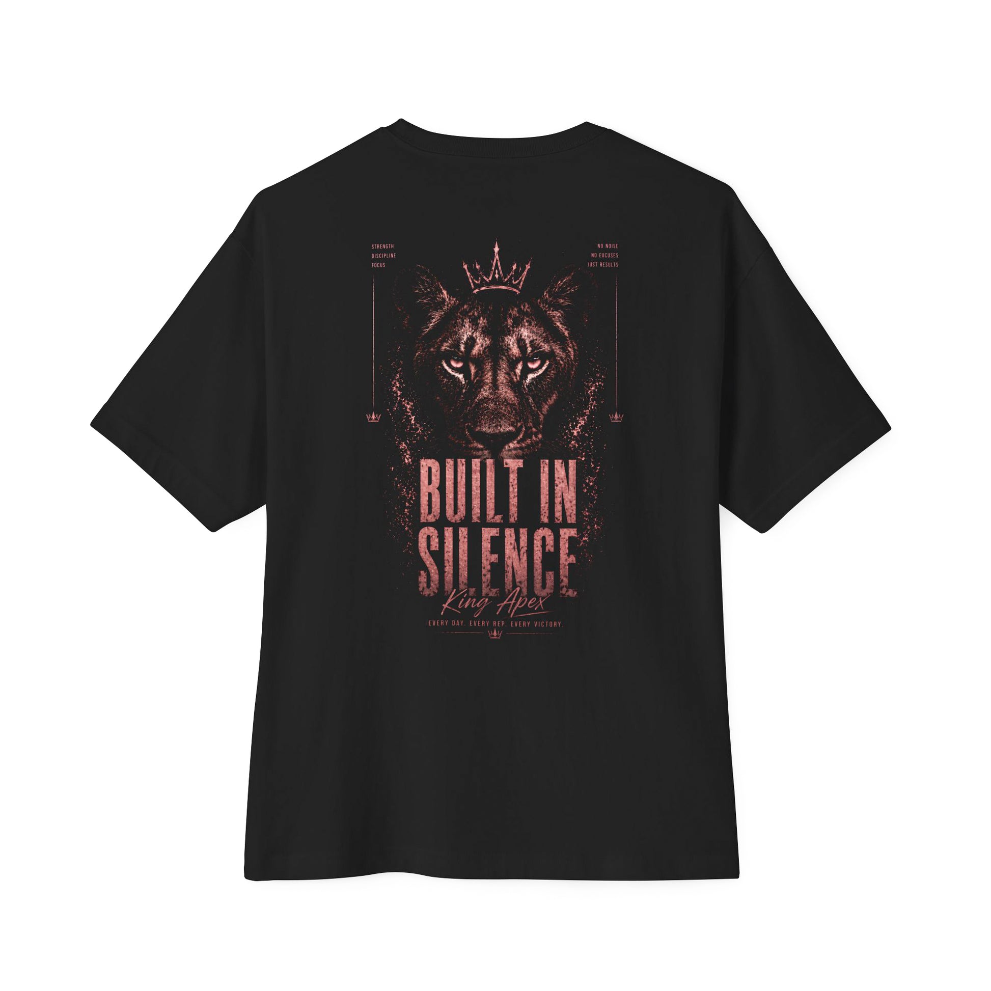 KING Lioness Oversized Tee Black with Built in Silence rose eyes design on back view
