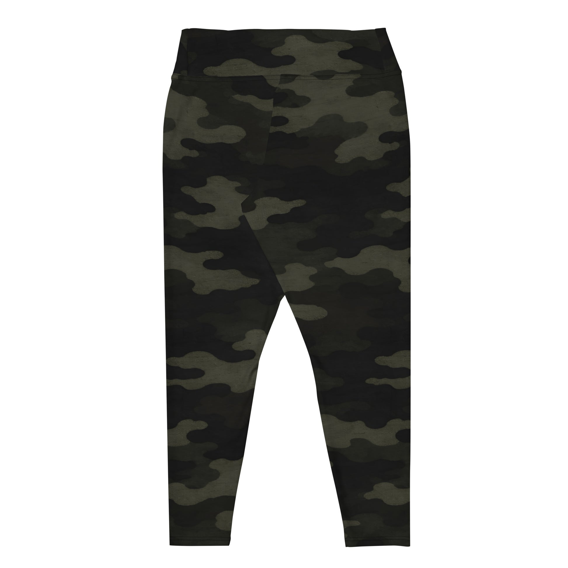 Flat lay of KING Lioness Plus Size Military Camo leggings design back view.