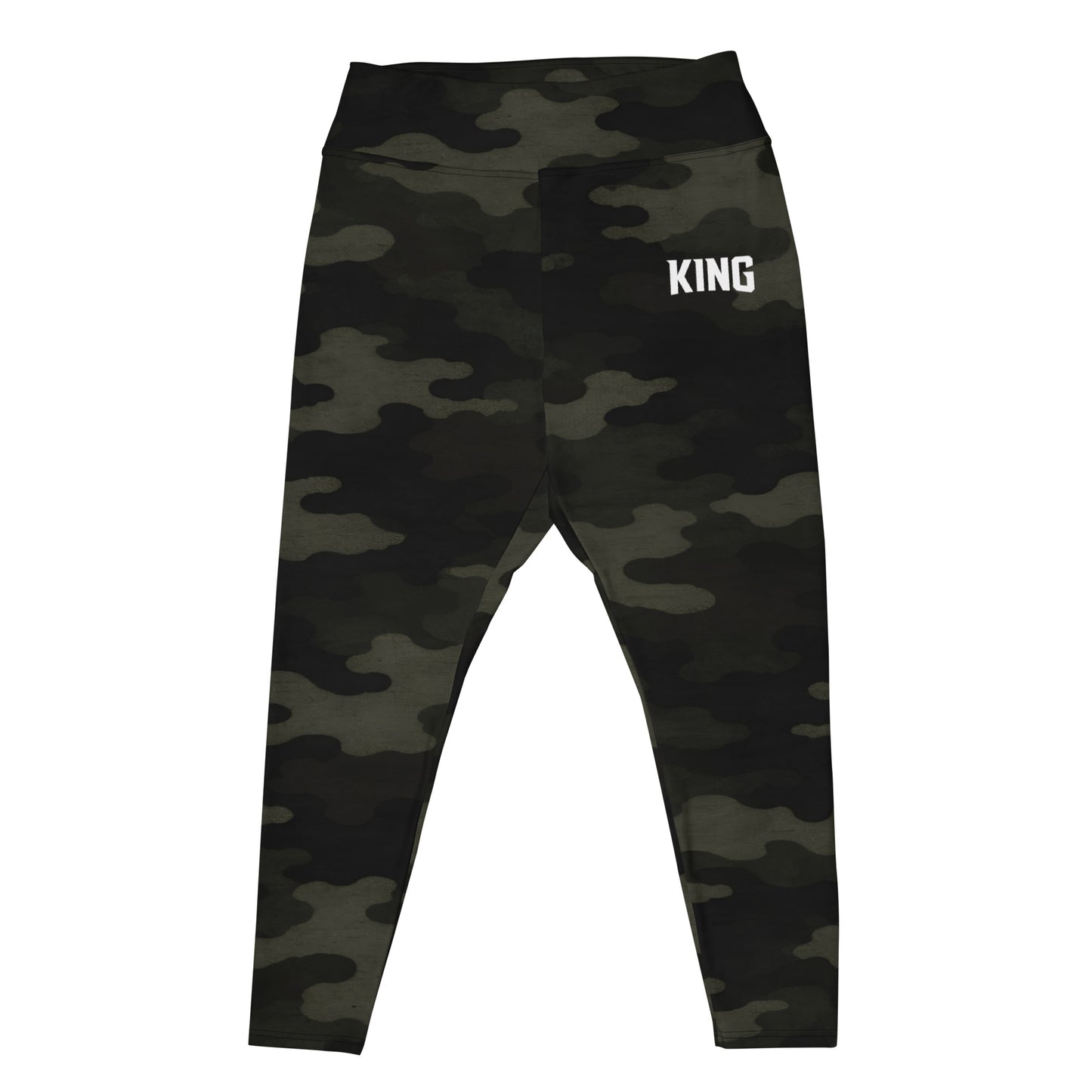 Flat lay of KING Lioness Plus Size Military Camo leggings design