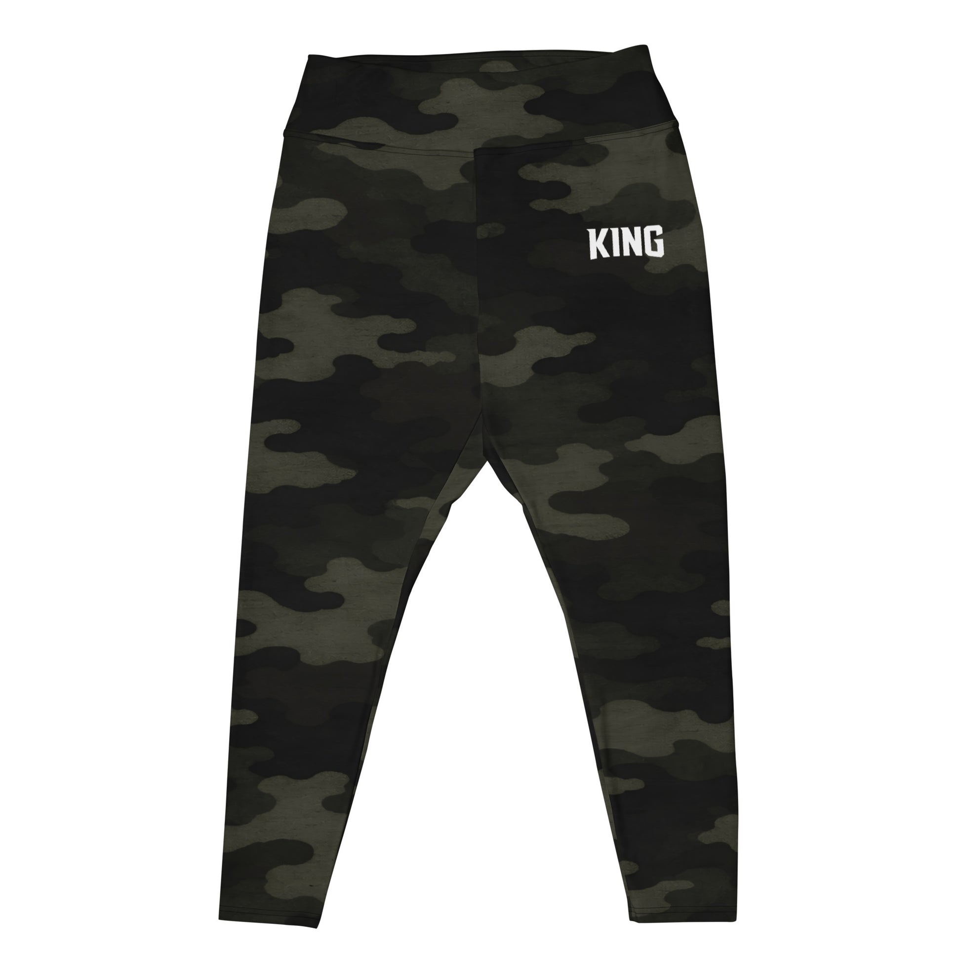 Flat lay of KING Lioness Plus Size Military Camo leggings design
