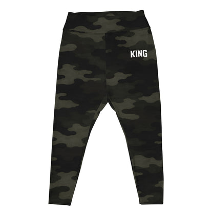 Flat lay of KING Lioness Plus Size Military Camo leggings design