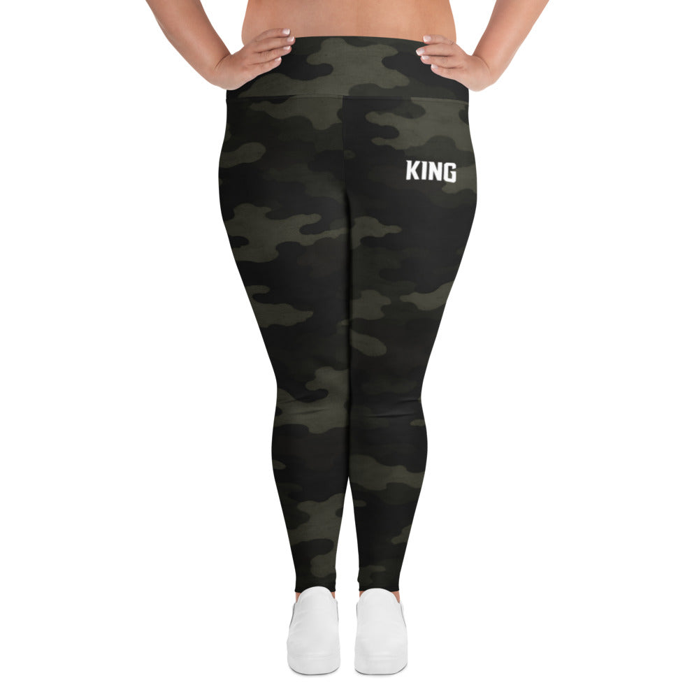 KING Lioness Plus Size Leggings in Military Camo with high-rise waistband and performance fabric